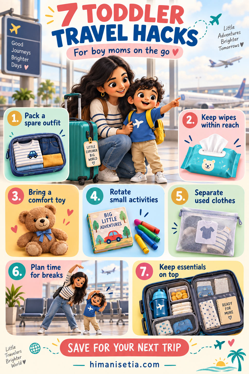 AI-created illustrated toddler travel packing checklist
