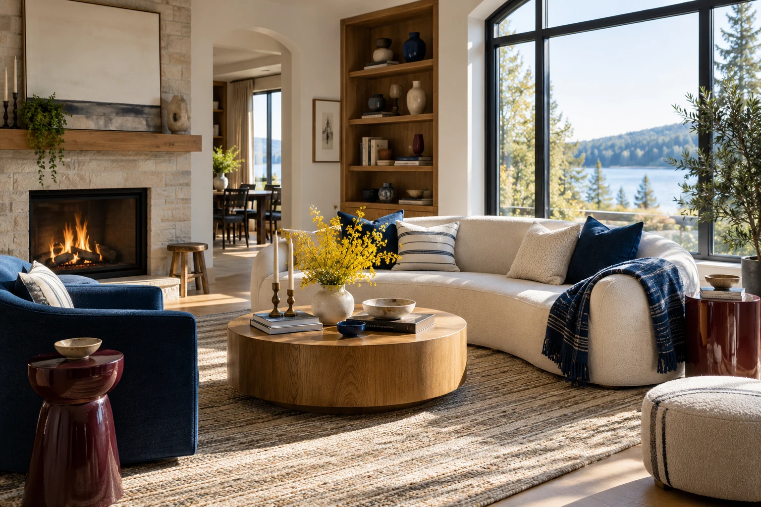 AI-created cosy living-room inspiration with a cream sofa and warm wood